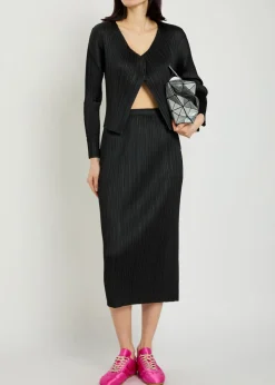 Pleated woven midi skirt
