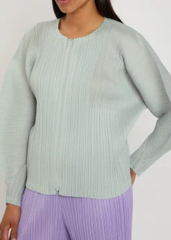 Pleated zip-through woven top
