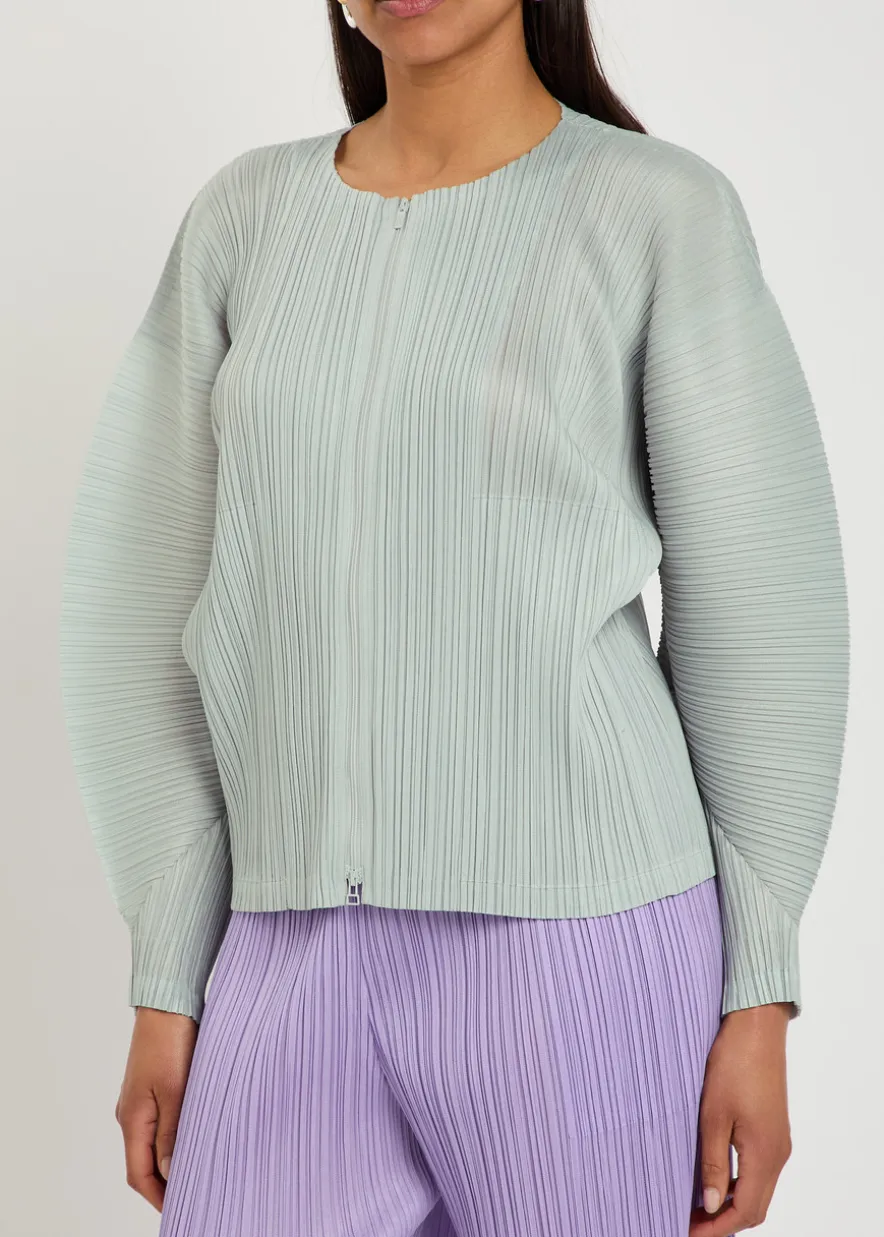 Pleated zip-through woven top
