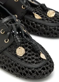 Pliaria leather-trimmed raffia loafers