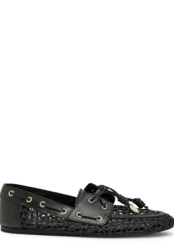 Pliaria leather-trimmed raffia loafers