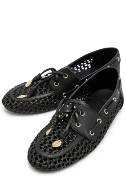 Pliaria leather-trimmed raffia loafers