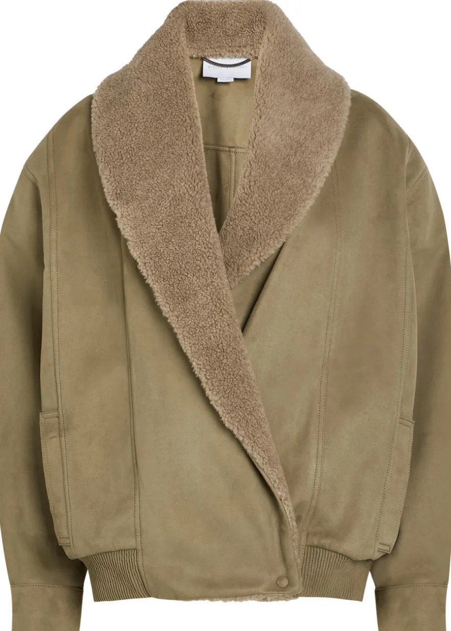 Plush-trim wrap faux suede jacket