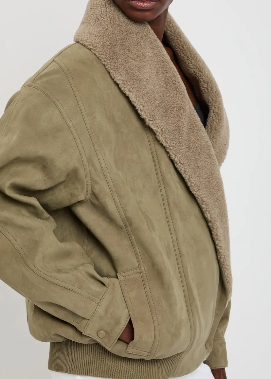 Plush-trim wrap faux suede jacket