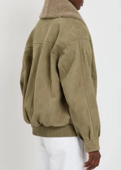 Plush-trim wrap faux suede jacket