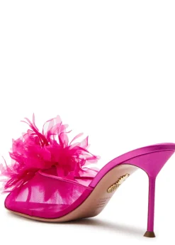 Poeme 85 appliquéd mesh and satin peep-toe mules