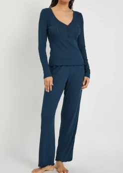 Pointelle-knit henley top
