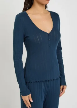 Pointelle-knit henley top