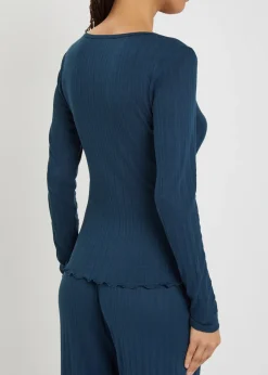 Pointelle-knit henley top