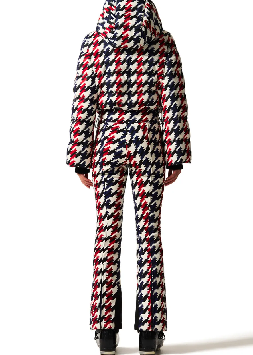 Polar houndstooth flared-leg ski suit