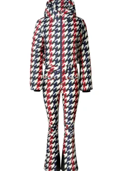 Polar houndstooth flared-leg ski suit