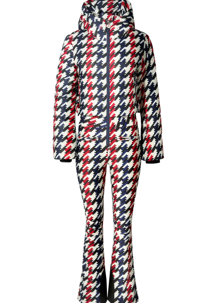 Polar houndstooth flared-leg ski suit