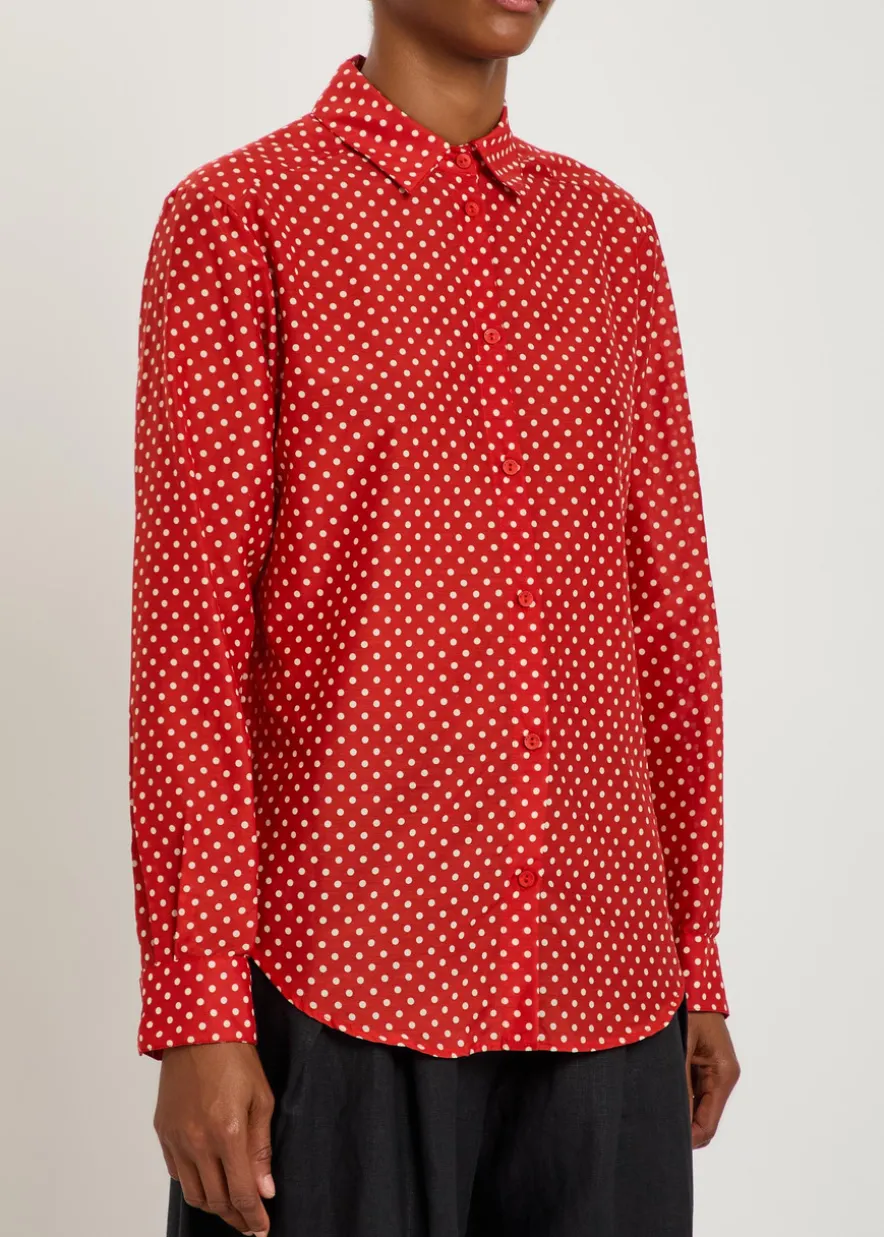 Polka dot cotton and silk-blend shirt