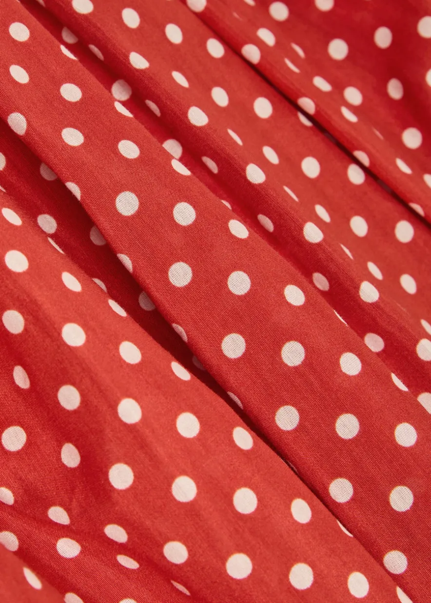 Polka dot gathered cotton-blend midi dress