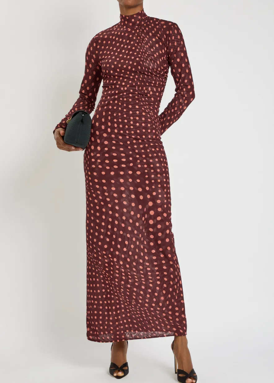 Polka dot mesh maxi dress