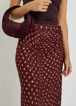 Polka dot mesh midi skirt