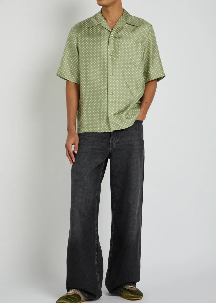 Polka Dot pearl button silk shirt