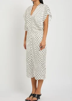 Polka-dot satin midi dress