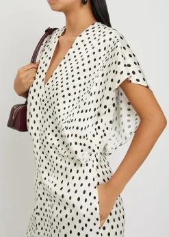 Polka-dot satin midi dress