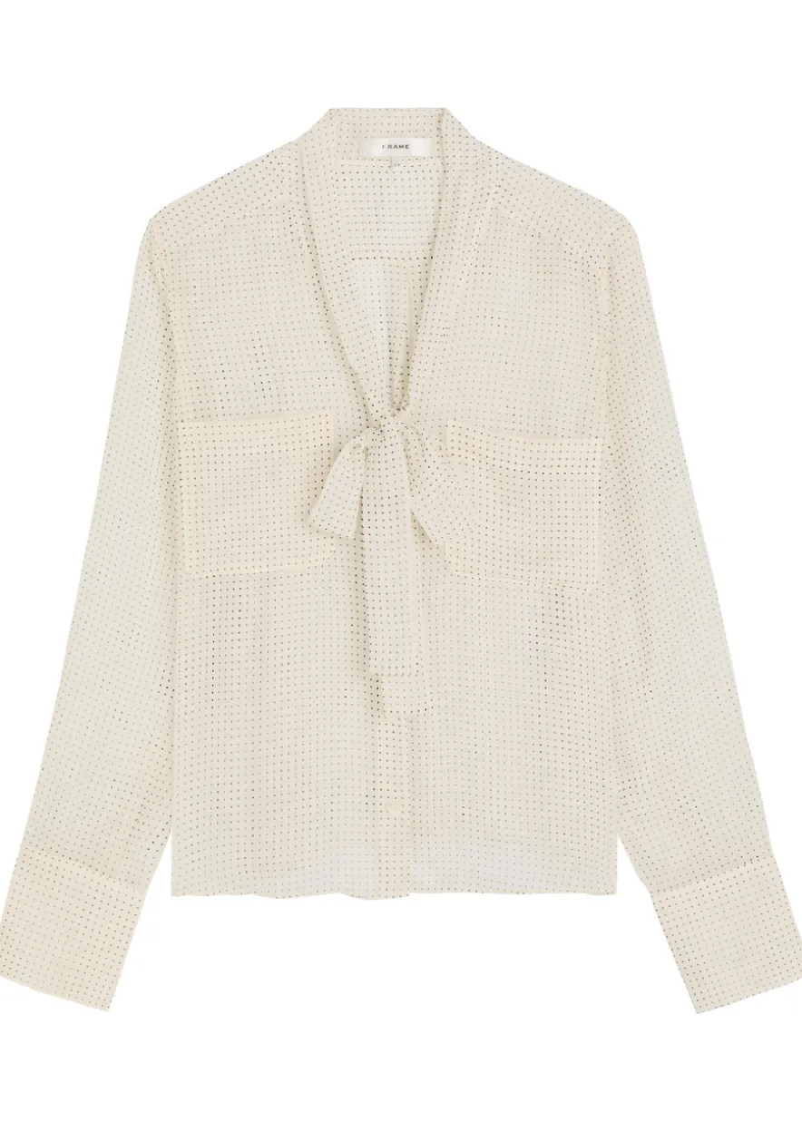 Polka-dot tie-neck silk blouse