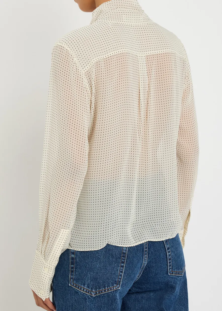 Polka-dot tie-neck silk blouse
