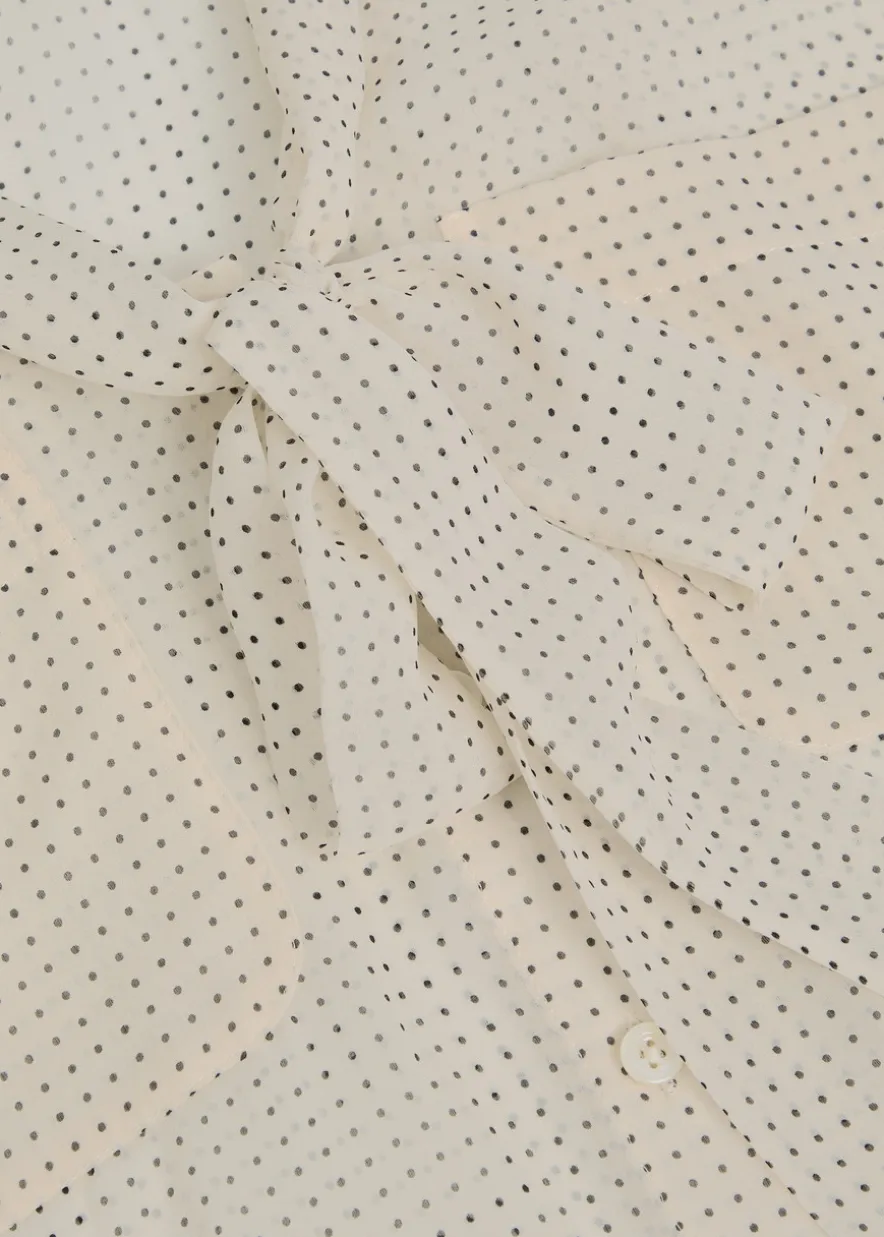 Polka-dot tie-neck silk blouse