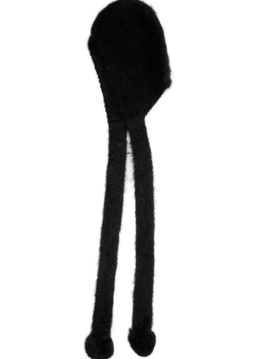 Pom-pom brushed mohair-blend hood
