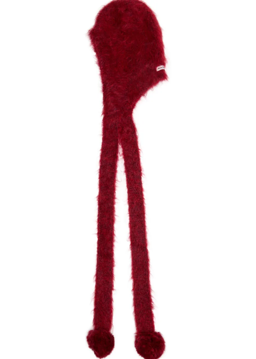 Pom-pom brushed mohair-blend hood