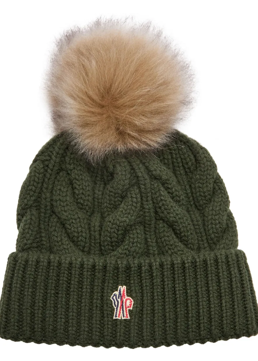 Pompom cable-knit wool-blend beanie