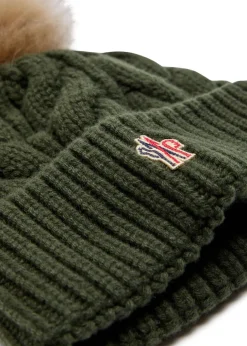 Pompom cable-knit wool-blend beanie