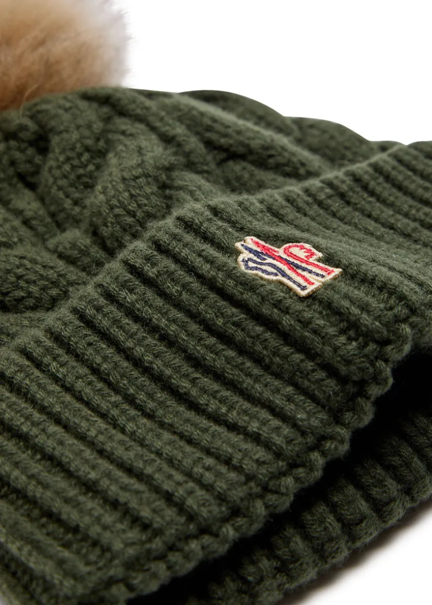 Pompom cable-knit wool-blend beanie