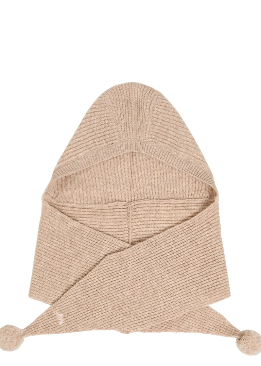 Pom-pom knit hood