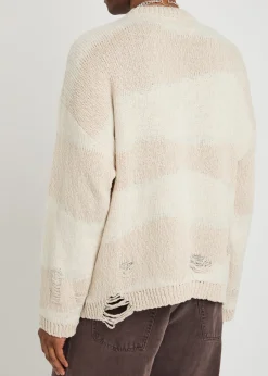 Popover Roundneck striped distressed cotton-blend jumper