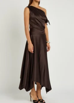 Portia asymmetric stretch-silk midi dress