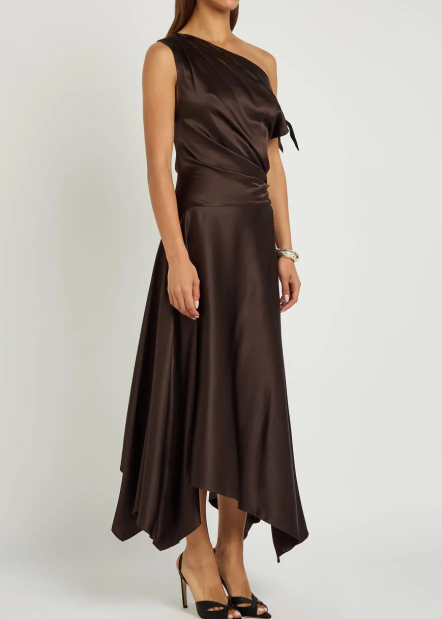 Portia asymmetric stretch-silk midi dress