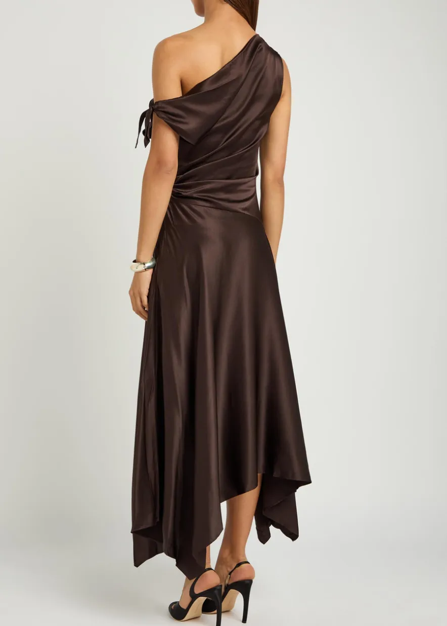 Portia asymmetric stretch-silk midi dress