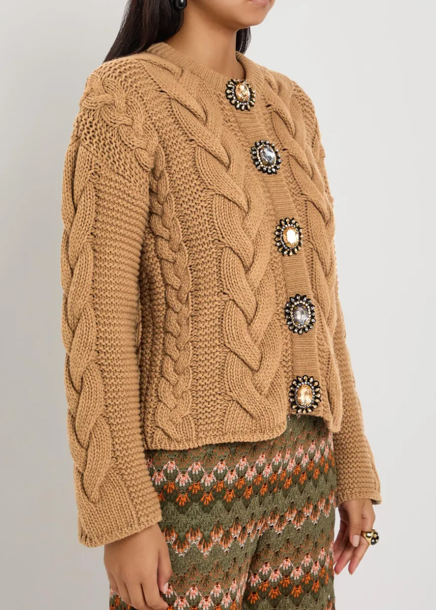 Portrait crystal-embellished wool-blend cardigan