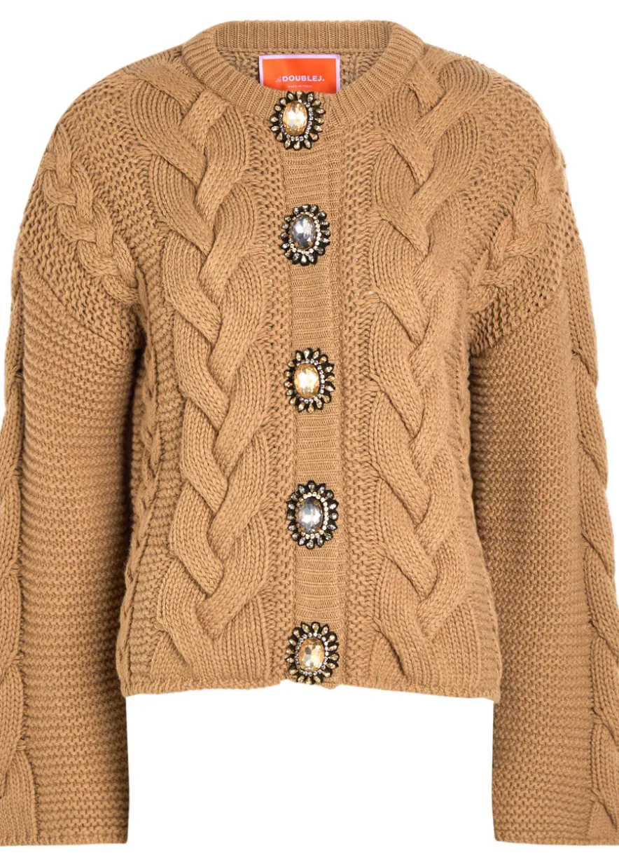 Portrait crystal-embellished wool-blend cardigan