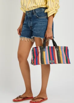 Port striped leather and canvas tote