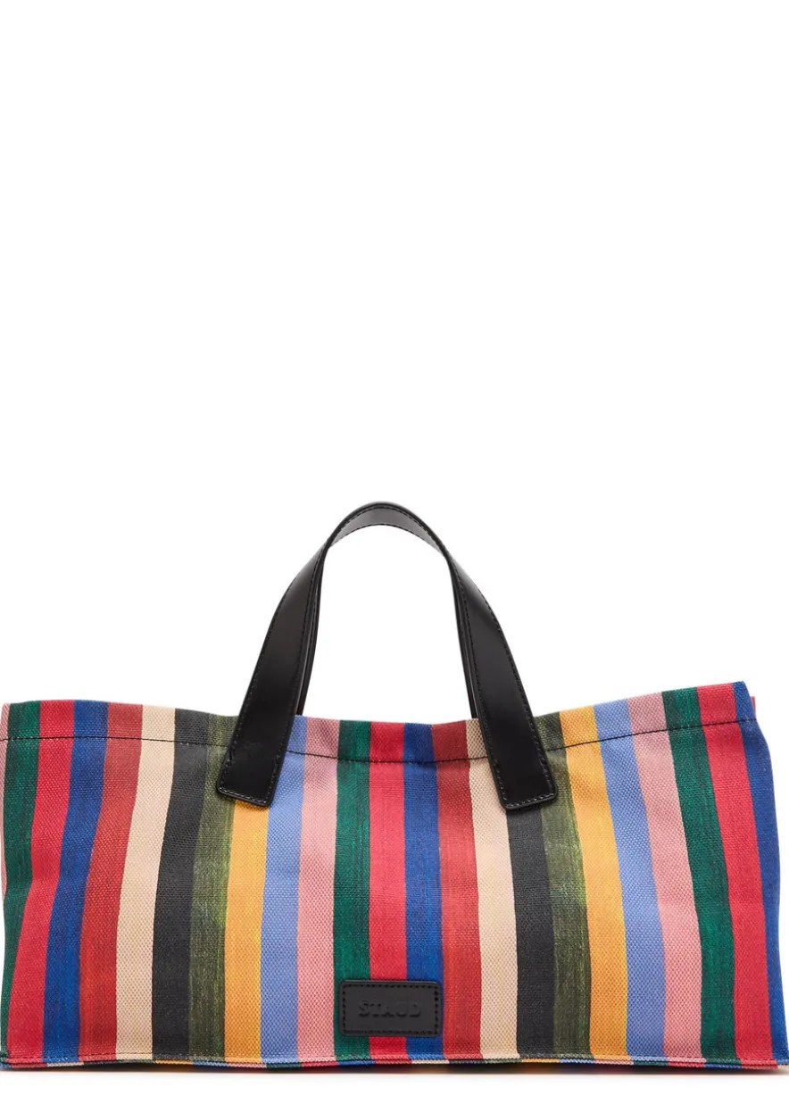 Port striped leather and canvas tote