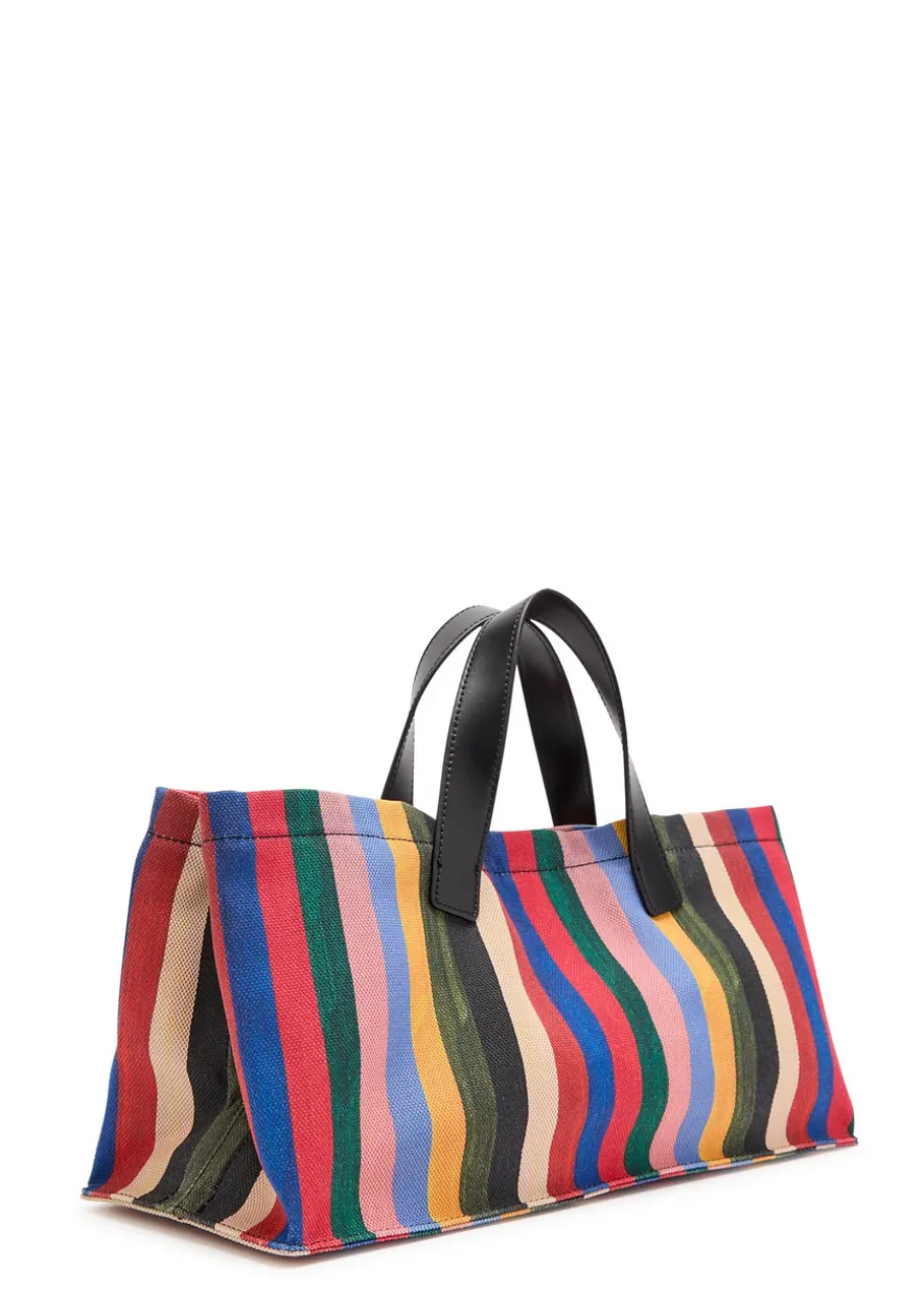 Port striped leather and canvas tote