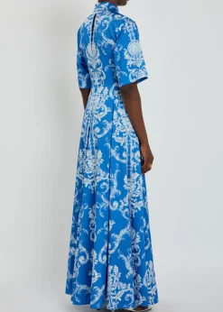 Posie printed belted cotton maxi shirt dress