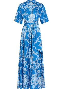 Posie printed belted cotton maxi shirt dress