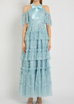 Primrose floral-embroidered tulle gown