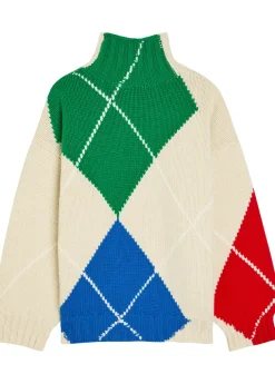 Pringle argyle high-neck wool jumper