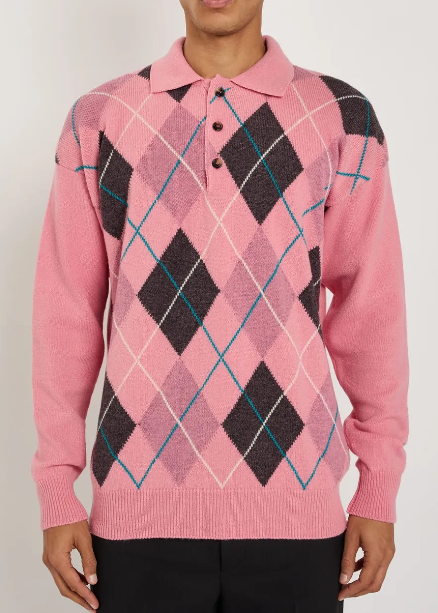 Pringle argyle wool polo jumper