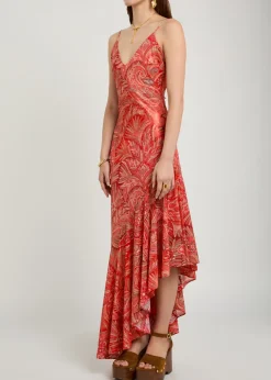 Printed asymmetric chiffon maxi dress