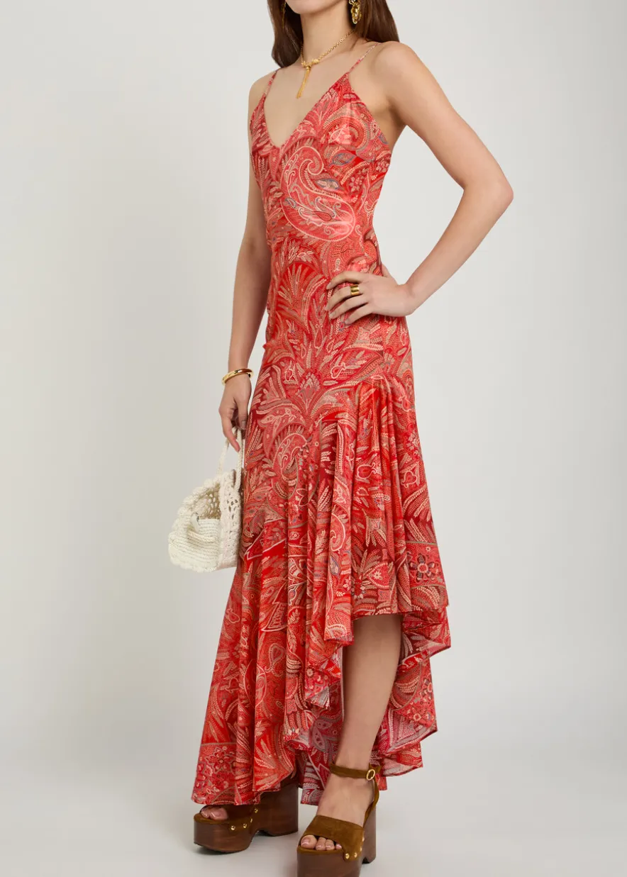 Printed asymmetric chiffon maxi dress