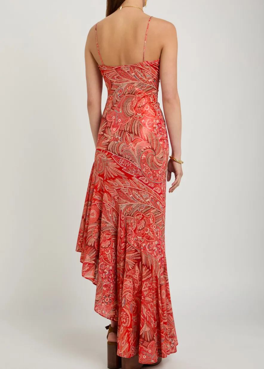 Printed asymmetric chiffon maxi dress