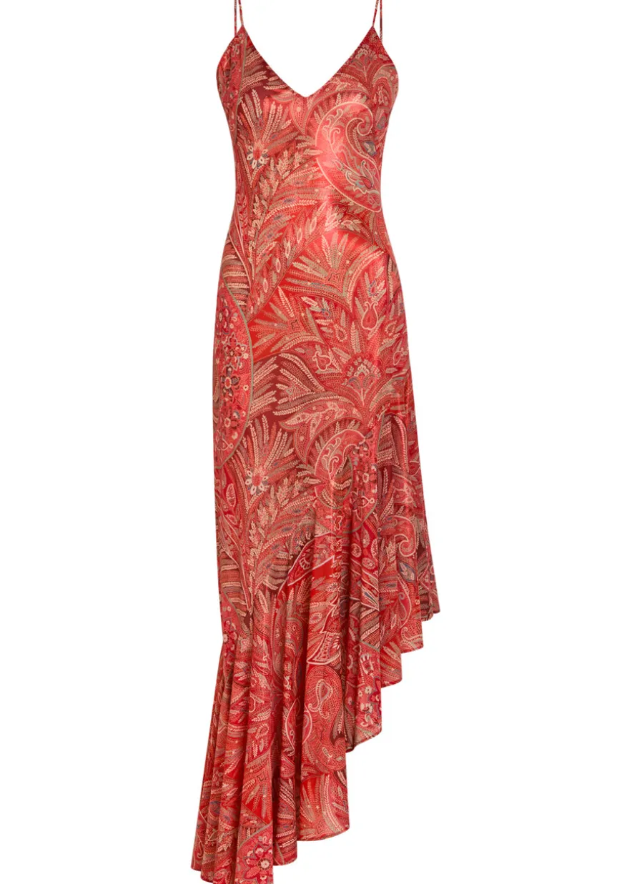Printed asymmetric chiffon maxi dress